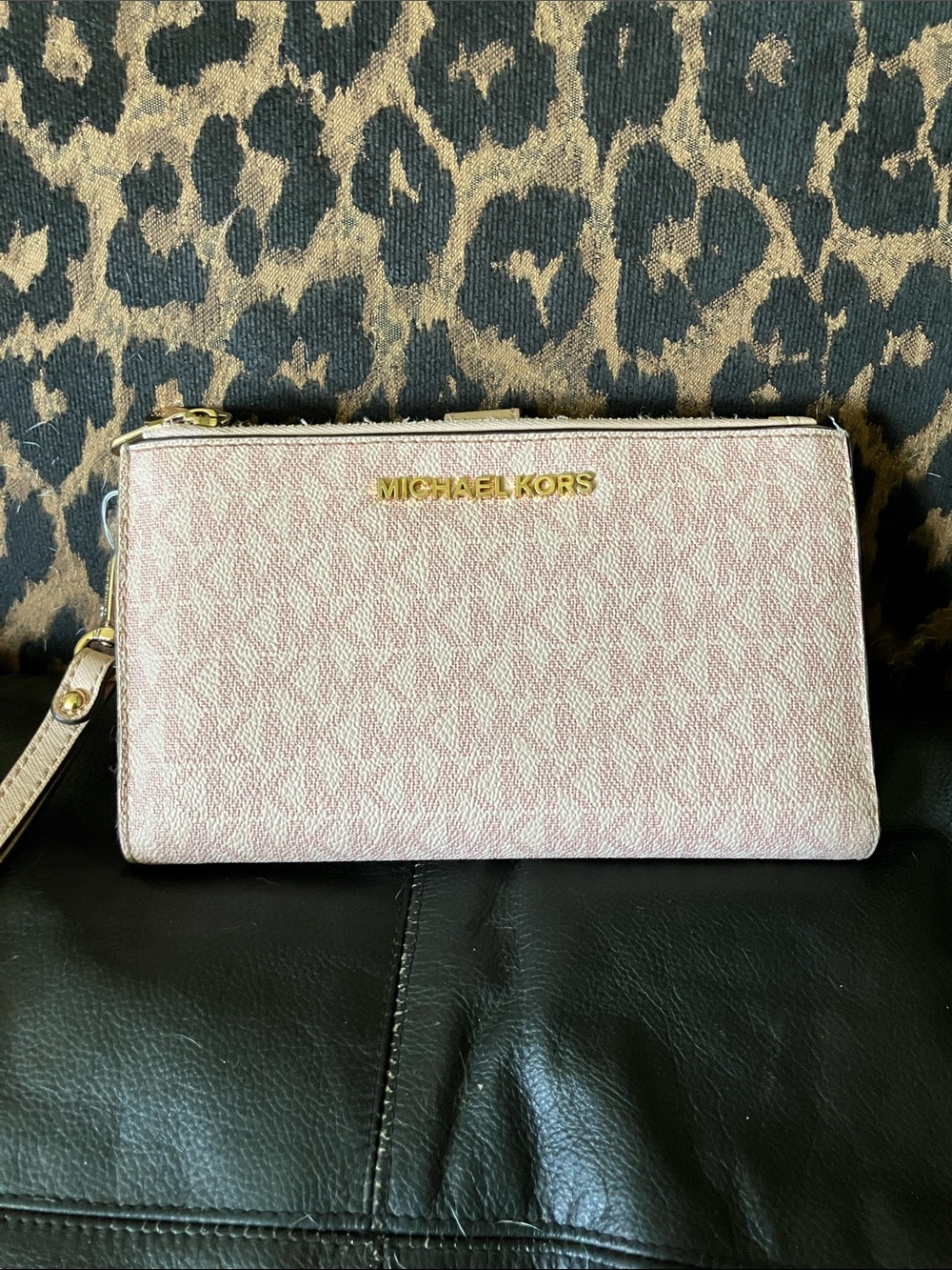Michael Kors Blush Pink Wristlet Clutch with Gold Logo